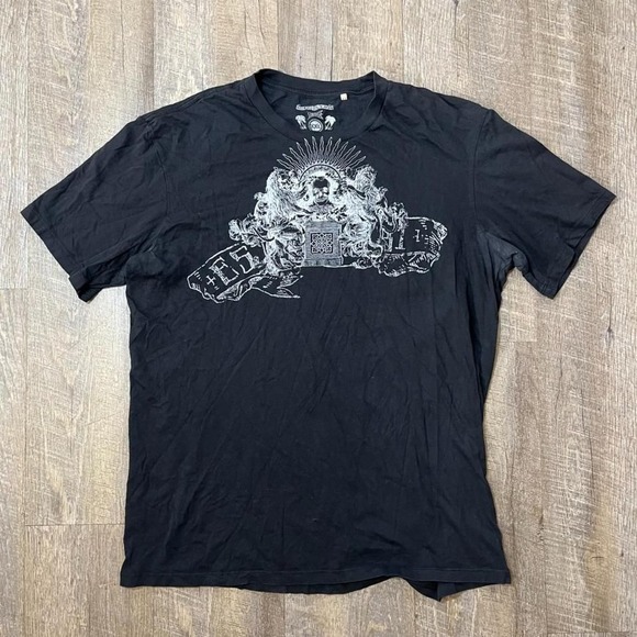 Vintage Y2k Guess Jeans Black Grunge Skull T Shirt Mens‎ Size Large - Picture 1 of 4